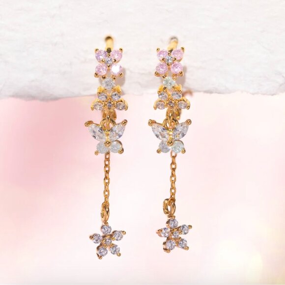 Girls Crew Jewelry - Girls Crew Mari Dangle Hoops Gold Pink and Blue Butterfly Charm